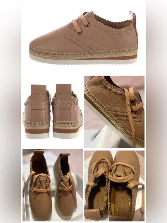 See By Chloe Shoes - See By Chloe Tan Leather Espadrille Sneaker - Scalloped Trim New in box